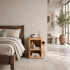 Knothole Side Nightstand with Open Box Shelf, Square Cut Tree Trunk Solid Wood Bedside Table