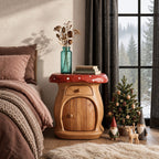 Toadstool Mushroom Nightstand with Drawer and Arched Door, Painted Cap Solid Wood Bedside Cabinet