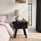 Splayed Leg Nightstand with Drawer, Live Edge Top Scandinavian Solid Wood Bedside Table