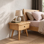 Splayed Leg Nightstand with Drawer, Live Edge Top Scandinavian Solid Wood Bedside Table