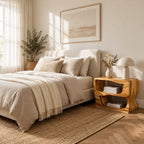 Wave Cutout Nightstand with Two Open Cubbies, Organic Modern Solid Wood Block Bedside Table