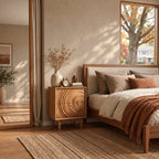 Ripple Carved Nightstand on Tapered Legs, Concentric Ring Front Solid Wood Bedside Cabinet