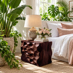 Scooped Carved Nightstand with Two Drawers, Dimpled Texture Solid Wood Bedside Chest