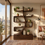 Tree Bookshelf with Drawer Base, Curving Trunk Bookcase with Curled Shelves for Living Room