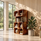 Stacked Cube Bookshelf with Rounded Cubbies, Modern Solid Wood Display Bookcase