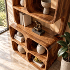 Stacked Cube Bookshelf with Rounded Cubbies, Modern Solid Wood Display Bookcase