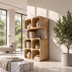 Stacked Cube Bookshelf with Rounded Cubbies, Modern Solid Wood Display Bookcase