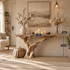 Driftwood Console Table with Single Trunk Branch Base, Narrow Live Edge Entryway Table
