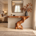 Sculptural Console Table with Carved Organic Pedestal, Live Edge Entryway Table for Foyer