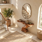 Sculptural Console Table with Carved Organic Pedestal, Live Edge Entryway Table for Foyer