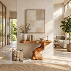 Sculptural Console Table with Carved Organic Pedestal, Live Edge Entryway Table for Foyer