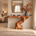 Sculptural Console Table with Carved Organic Pedestal, Live Edge Entryway Table for Foyer