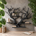 Floating Tree Branch Shelf with Heart Shaped Driftwood Crown, Wall Mounted Branch Bookshelf