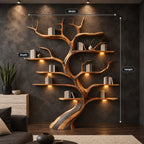 Tree Bookshelf with Flowing Twisted Trunk and Short Curved Shelves, Sculptural Wall Bookcase