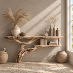 Floating Driftwood Console Table with Lower Shelf, Wall Mounted Live Edge Entryway Table