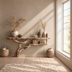 Floating Driftwood Console Table with Lower Shelf, Wall Mounted Live Edge Entryway Table