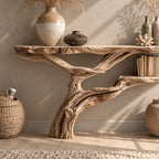 Floating Driftwood Console Table with Lower Shelf, Wall Mounted Live Edge Entryway Table