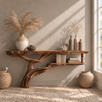 Floating Driftwood Console Table with Lower Shelf, Wall Mounted Live Edge Entryway Table