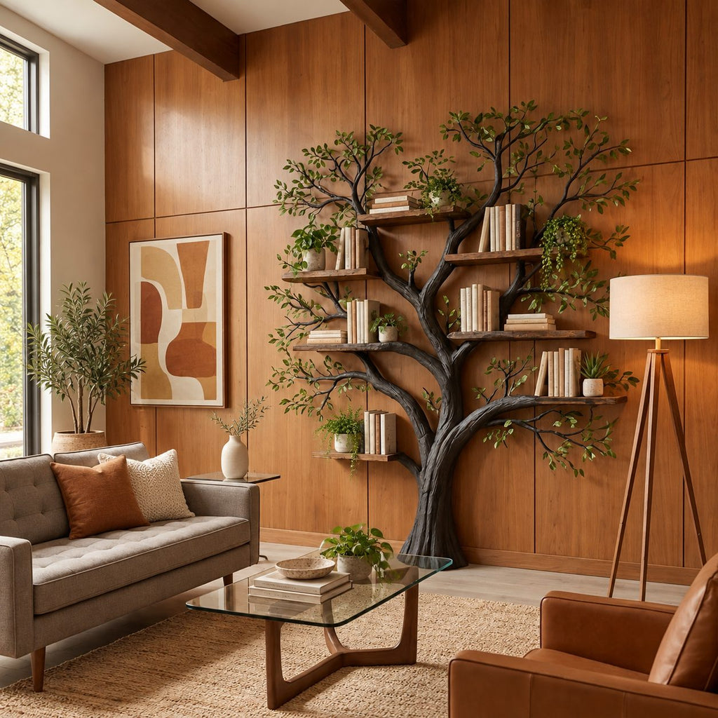 Tree Bookshelf with Broad Rounded Crown and Thick Trunk, Reading Corner Wall Bookcase