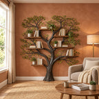 Tree Bookshelf with Broad Rounded Crown and Thick Trunk, Reading Corner Wall Bookcase