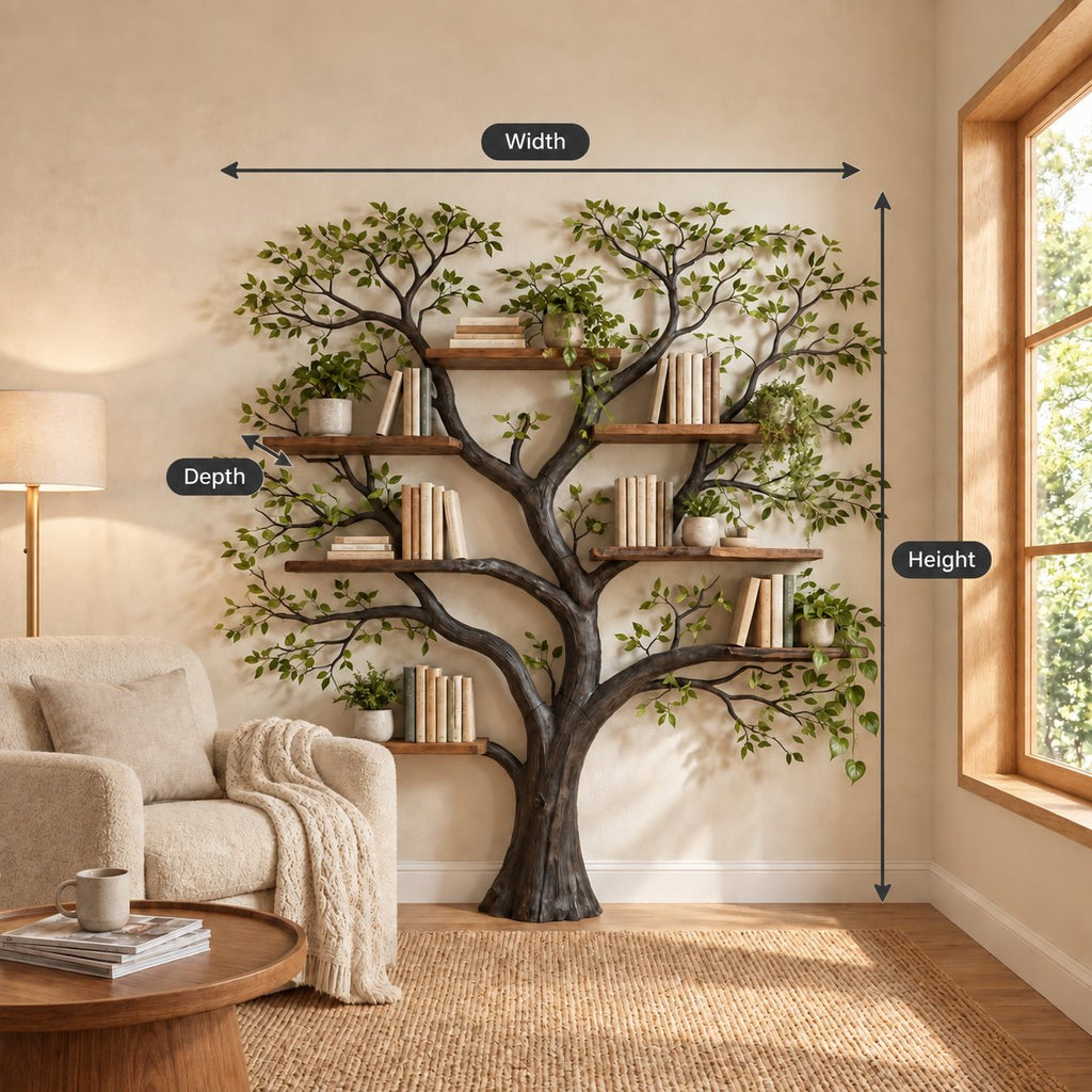 Tree Bookshelf with Broad Rounded Crown and Thick Trunk, Reading Corner Wall Bookcase