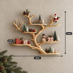 Floating Tree Branch Shelf with Antler Like Forks and Short Live Edge Shelves, Wall Display Shelf