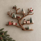 Floating Tree Branch Shelf with Antler Like Forks and Short Live Edge Shelves, Wall Display Shelf