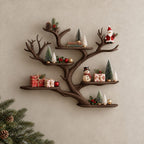 Floating Tree Branch Shelf with Antler Like Forks and Short Live Edge Shelves, Wall Display Shelf