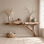 Floating Live Edge Console Table with Driftwood Branch Leg, Wall Mounted Narrow Entryway Table