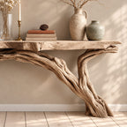 Floating Live Edge Console Table with Driftwood Branch Leg, Wall Mounted Narrow Entryway Table