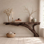 Floating Live Edge Console Table with Driftwood Branch Leg, Wall Mounted Narrow Entryway Table