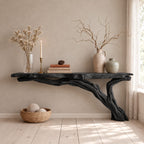 Floating Live Edge Console Table with Driftwood Branch Leg, Wall Mounted Narrow Entryway Table