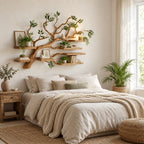 Tree Branch Floating Shelf, Wall Mounted Branch Bookshelf with Plank Shelves for Over Sofa or Bed