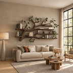 Tree Branch Floating Shelf, Wall Mounted Branch Bookshelf with Plank Shelves for Over Sofa or Bed