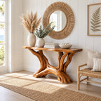 Driftwood Console Table with Twin Root Legs, Coastal Live Edge Entryway Table