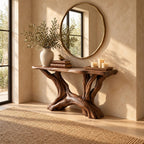 Driftwood Console Table with Twin Root Legs, Coastal Live Edge Entryway Table