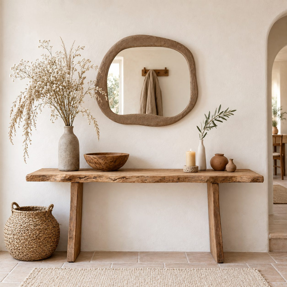 Rustic Console Table with Plank Legs, Simple Solid Wood Entryway Table for Hallway