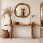 Rustic Console Table with Plank Legs, Simple Solid Wood Entryway Table for Hallway