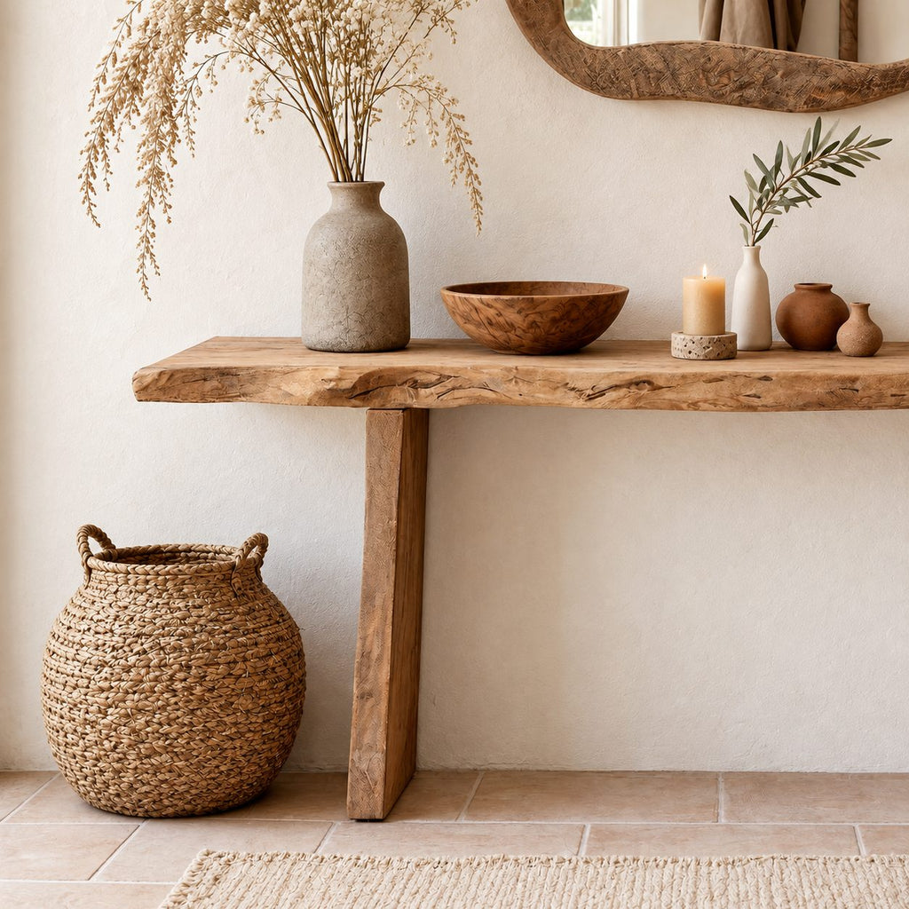 Rustic Console Table with Plank Legs, Simple Solid Wood Entryway Table for Hallway