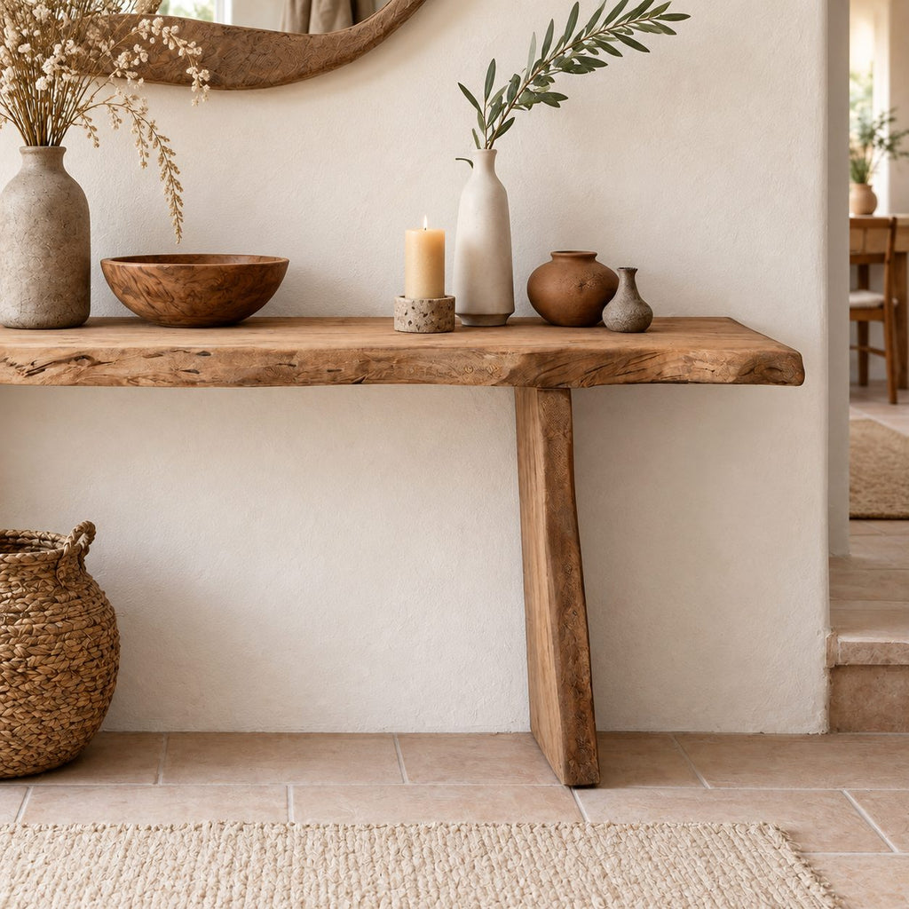 Rustic Console Table with Plank Legs, Simple Solid Wood Entryway Table for Hallway