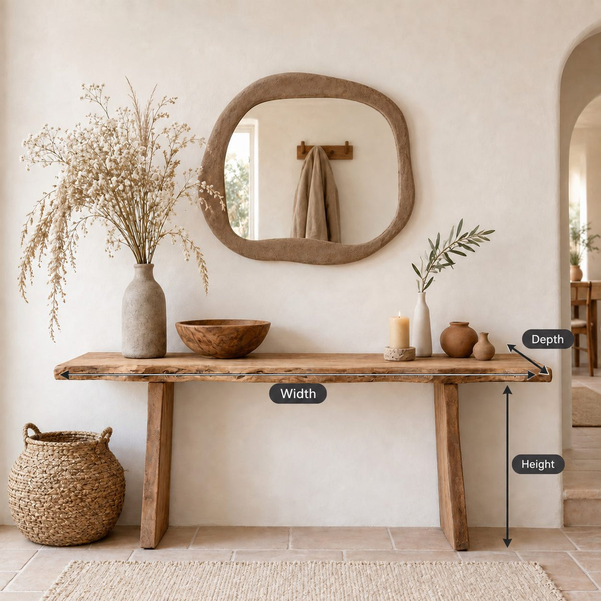 Rustic Console Table with Plank Legs, Simple Solid Wood Entryway Table for Hallway