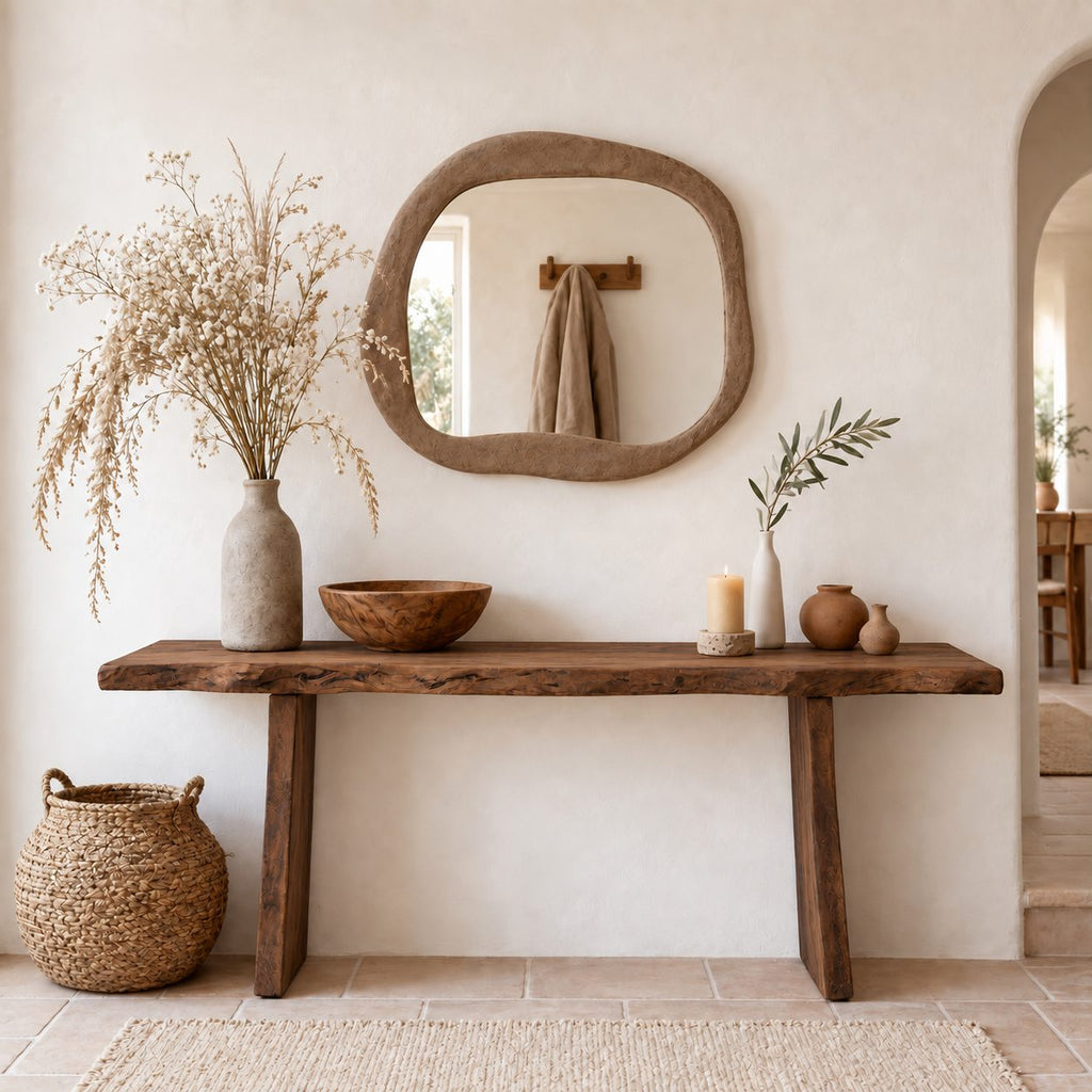 Rustic Console Table with Plank Legs, Simple Solid Wood Entryway Table for Hallway