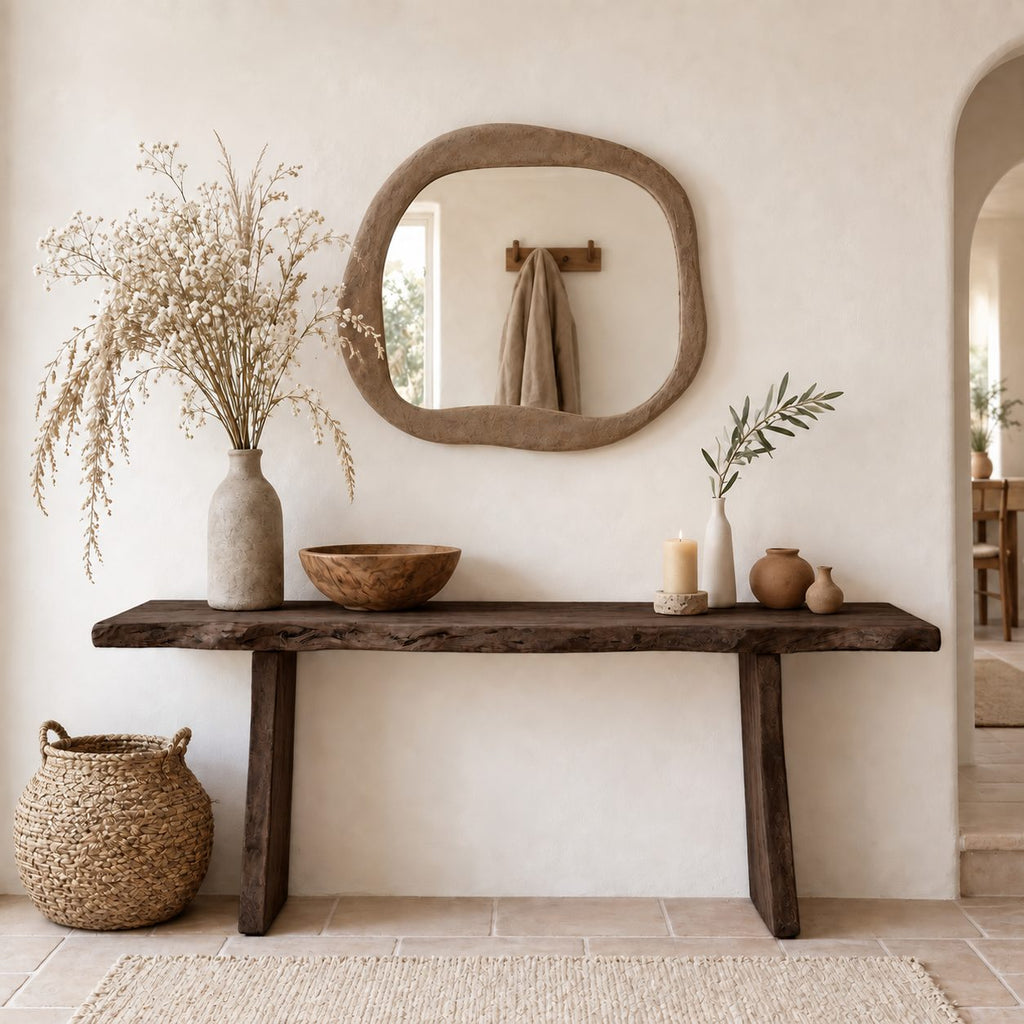 Rustic Console Table with Plank Legs, Simple Solid Wood Entryway Table for Hallway