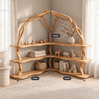 Arched Corner Bookcase with Twisting Tree Branch Frame and Wavy L Shaped Shelves, 80 Inch Statement