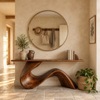 Live Edge Console Table with Wave Ribbon Base, Sculptural Solid Wood Entryway Table