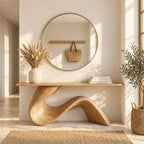 Live Edge Console Table with Wave Ribbon Base, Sculptural Solid Wood Entryway Table