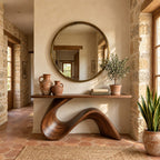 Live Edge Console Table with Wave Ribbon Base, Sculptural Solid Wood Entryway Table