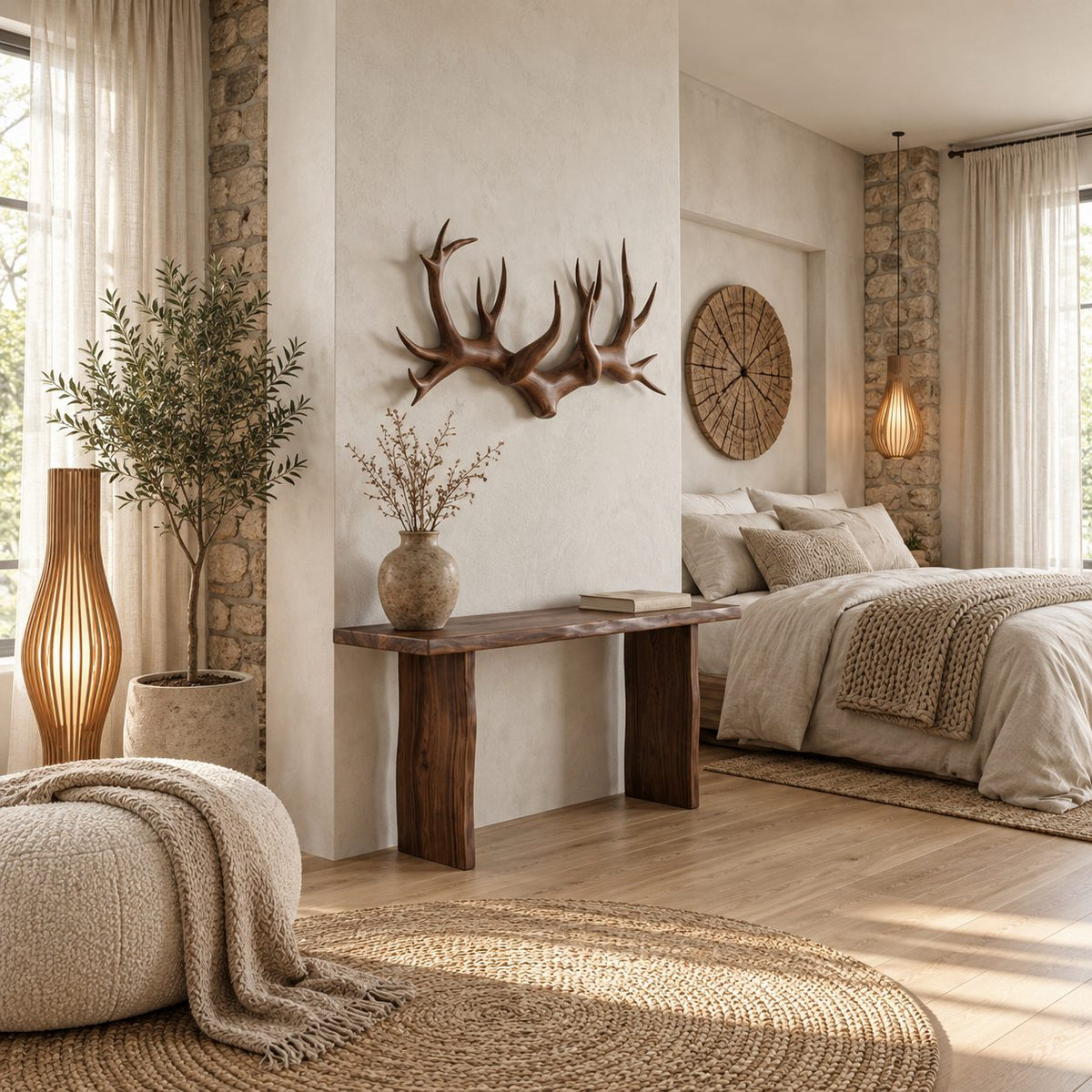 Antler Coat Rack Wall Mounted, Carved Solid Wood Antler Hanger with Hooks for Entryway and Mudroom