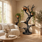 Wooden Cat Tree with Twisting Trunk and Round Perch Platforms, Solid Wood Cat Tower for Living Room
