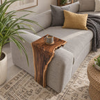 Sofa Arm Table Live Edge Waterfall Wrap, Solid Wood Couch Armrest Tray for Coffee and Remote